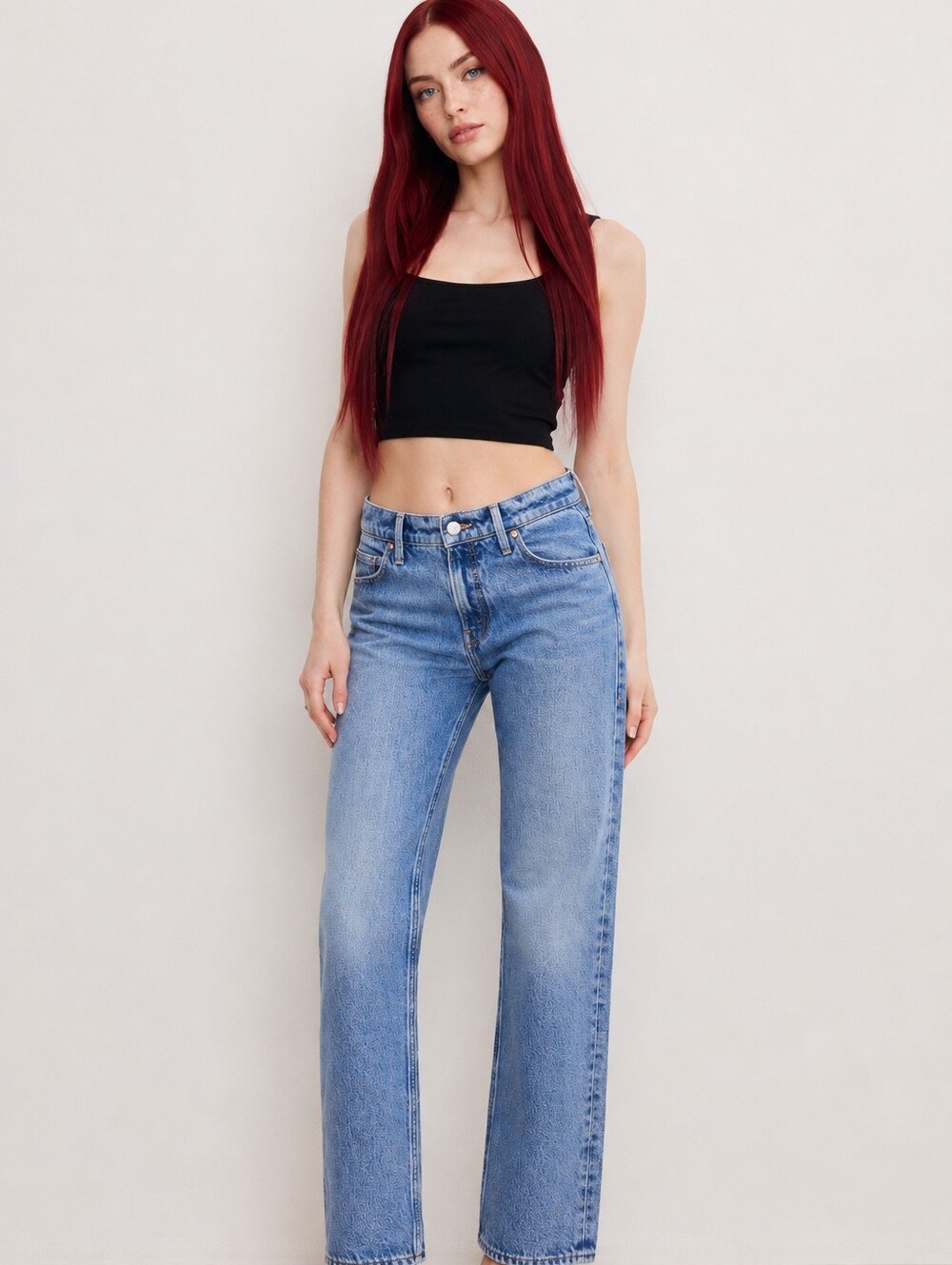 Good American Relaxed Straight Jeans Size 14/32 Medium Wash Mid Rise Rigid CC